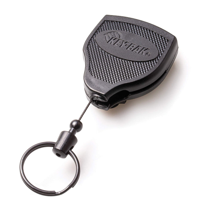 13oz. Locking Retractable Keychain, 36 Retractable Cord, Black Polycarbonate Case, Steel Belt Clip, Oversized Split Ring