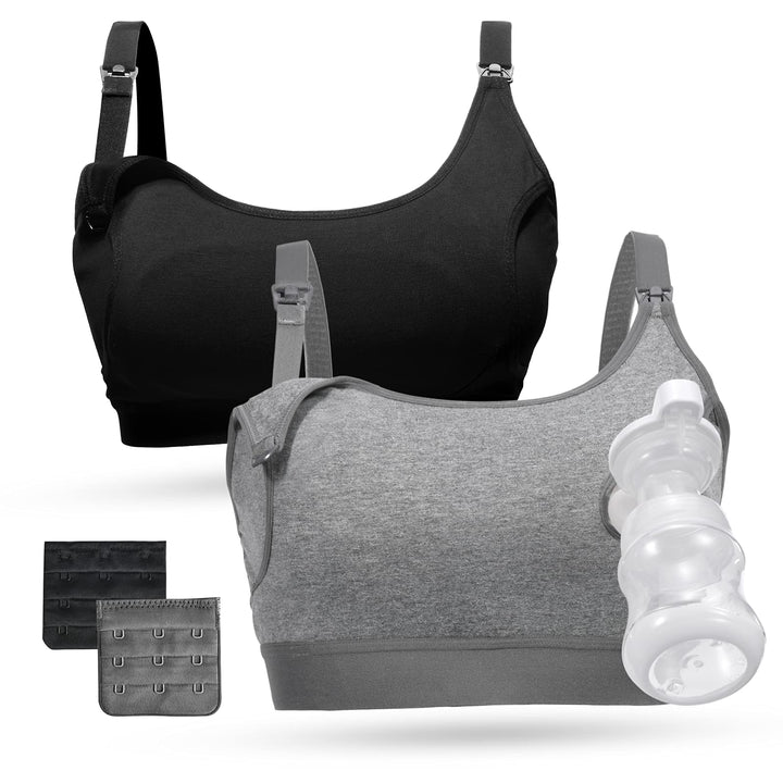 Pumping Bra, Pumping Bra Hands Free 2 Pack Comfortable All Day Wear Pumping and Nursing Bra in One Holding Breast Pump for Spectra, Lansinoh, Medela