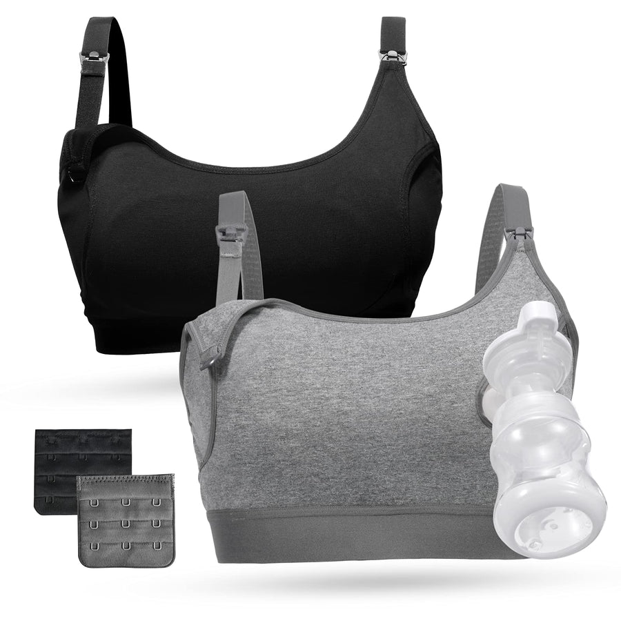 Pumping Bra, Pumping Bra Hands Free 2 Pack Comfortable All Day Wear Pumping and Nursing Bra in One Holding Breast Pump for Spectra, Lansinoh, Medela