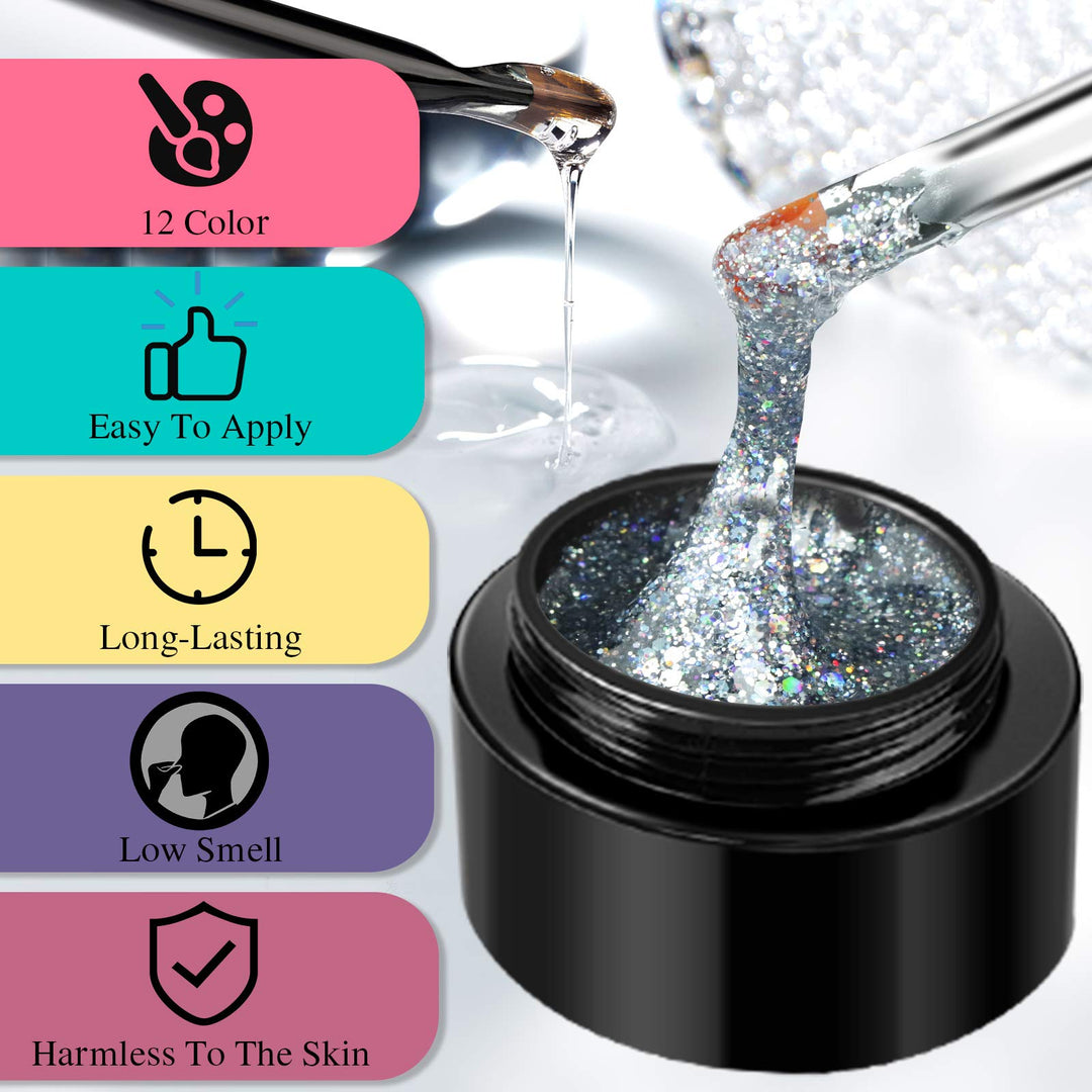 Saviland Builder Nail Gel Kit - 12 Colors Nail Extension Gel Kit Nail Strengthen Manicure Set with Nail Forms 3Pcs Nail Brush for Nails DIY Nail Art Supplies