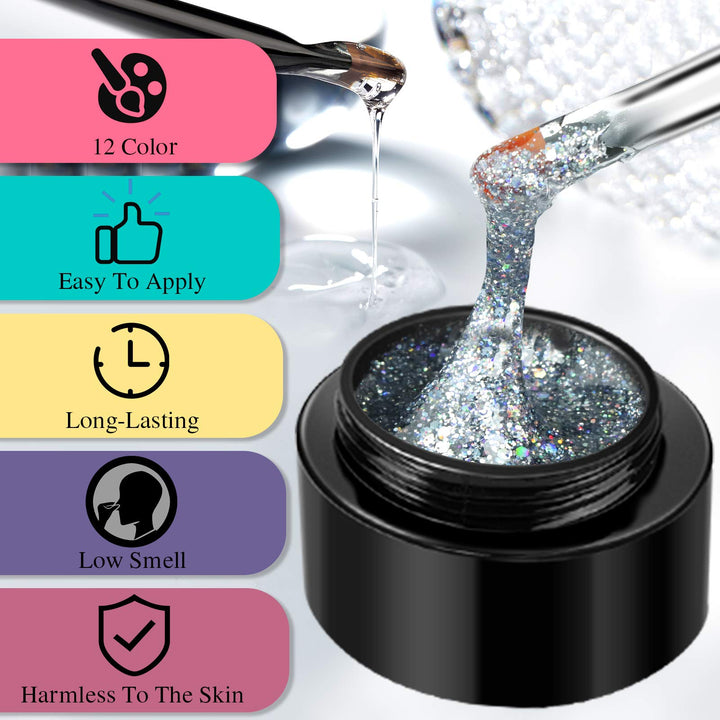 Saviland Builder Nail Gel Kit - 12 Colors Nail Extension Gel Kit Nail Strengthen Manicure Set with Nail Forms 3Pcs Nail Brush for Nails DIY Nail Art Supplies