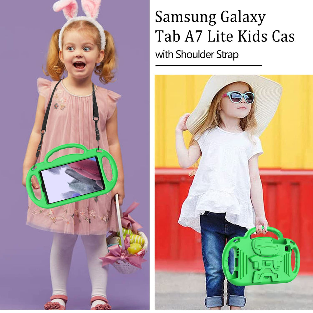 Shockproof Kids Case for Samsung Galaxy Tab A7 Lite (8.7-inch) 2021 Model SM-T220 / T225 / T227 with Handle Stand & Shoulder Strap, Blue