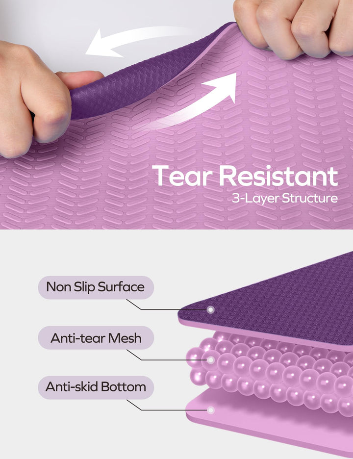 Eco Friendly Yoga Mat Thick TPE Yoga Mat Non Slip Yoga Mats Anti-tear Exercise Workout Mat for Women Men Kids Yoga, Pilates and Fitness