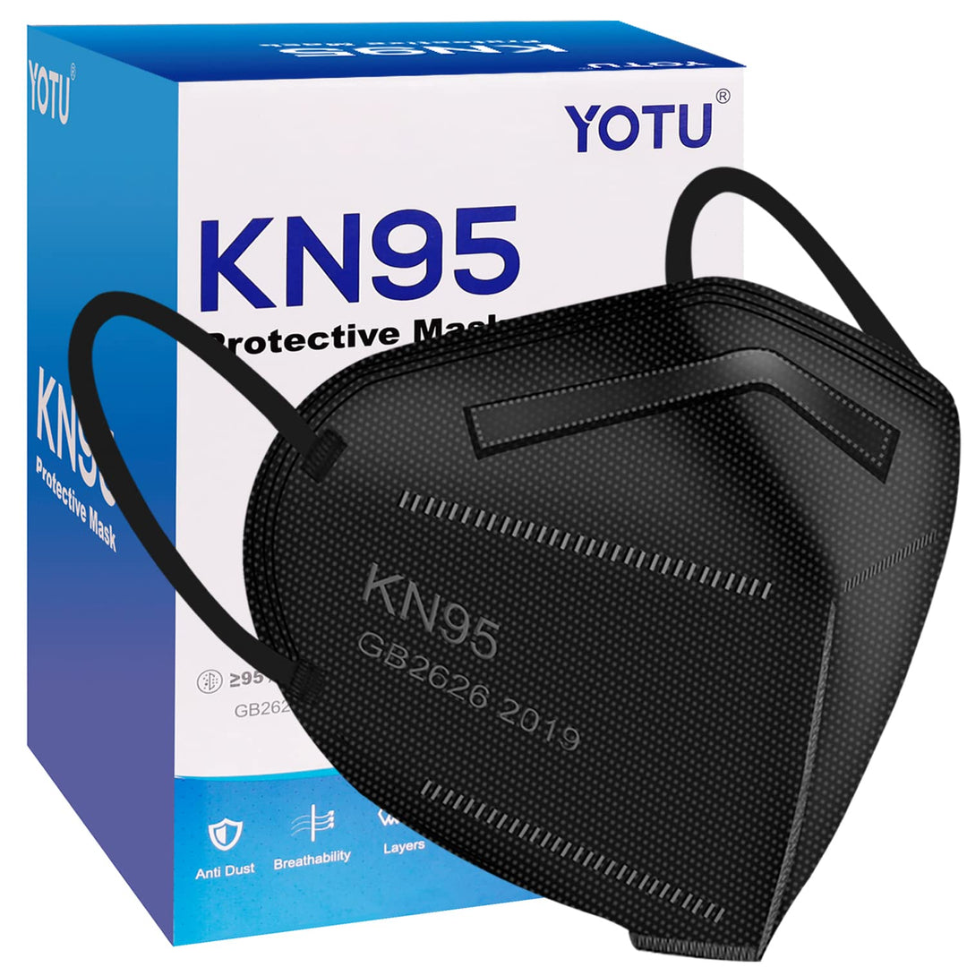 Kn95 Face Mask Black,5-ply Cup Dust Mask,Breathable & Comfortable,Filter Efficiency =95% (Black-30pcs)