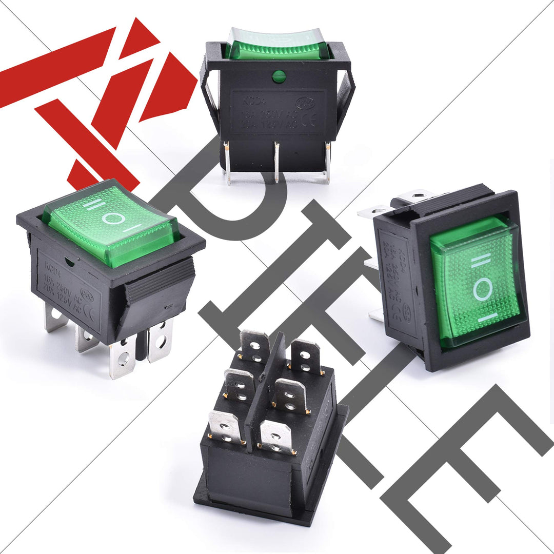 3Pcs 3 Position Rocker Toggle Switch DPDT 6 Pin AC 125V/10A 250V/16A ON-Off-ON with LED Light KCD2-203N (Green)