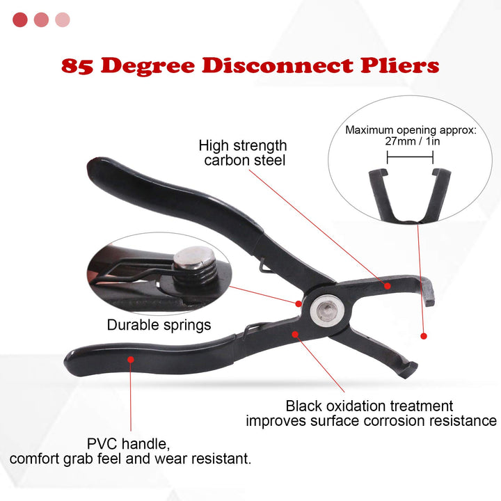 Fuel Line Petrol Clip Pipe Pliers 9 Inch Fuel Filter Calipers Fuel Line Pliers and 80 Degree Disconnect Pliers Push Pin Pliers Set (Pack of 3)