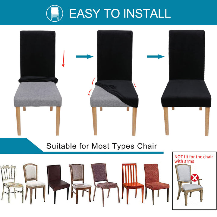 Velvet Stretch Dining Room Chair Covers Set of 2, Soft Removable Washable Chair Slipcovers Kitchen Parsons Chair Protector, Black