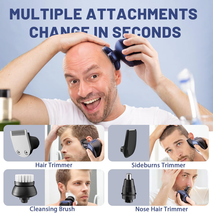 Head Shaver 7D, Upgrade Head Shavers for Bald Men, Head Electric Razor with Nose Hair Trimmer, IPX6 Waterproof Wet/Dry Mens Grooming Kit, Anti-Pinch, LED Display, USB Rechargeable