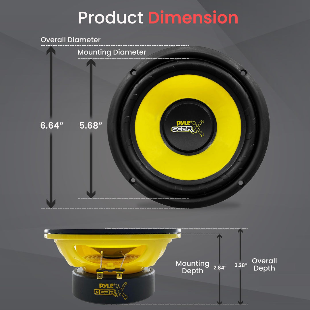 6.5 Inch Mid Bass Woofer Sound Speaker System - Pro Loud Range Audio 300 Watt Peak Power w/ 4 Ohm Impedance and 60-20KHz Frequency Response for Car Component Stereo PLG64,Yellow