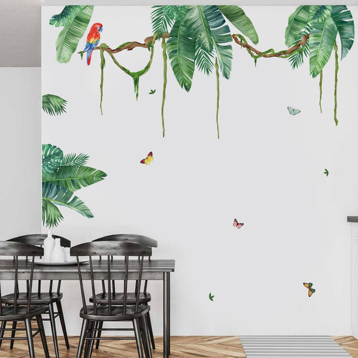 Palm Leaf Wall Stickers Tropical Leaves Green Plant Peel and Stick Wall Art Decals for Living Room Bedroom TV Background (W:52 inches)