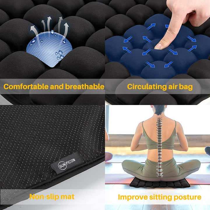 Air Cushion Inflatable Chair Air Seat Cushion Car Portable Breathable Comfort Cushion Office Wheelchair Pad Orthopedics Pain Pressure Relief Cushion Camping Seat Mat 18 x 16 x1 in Black