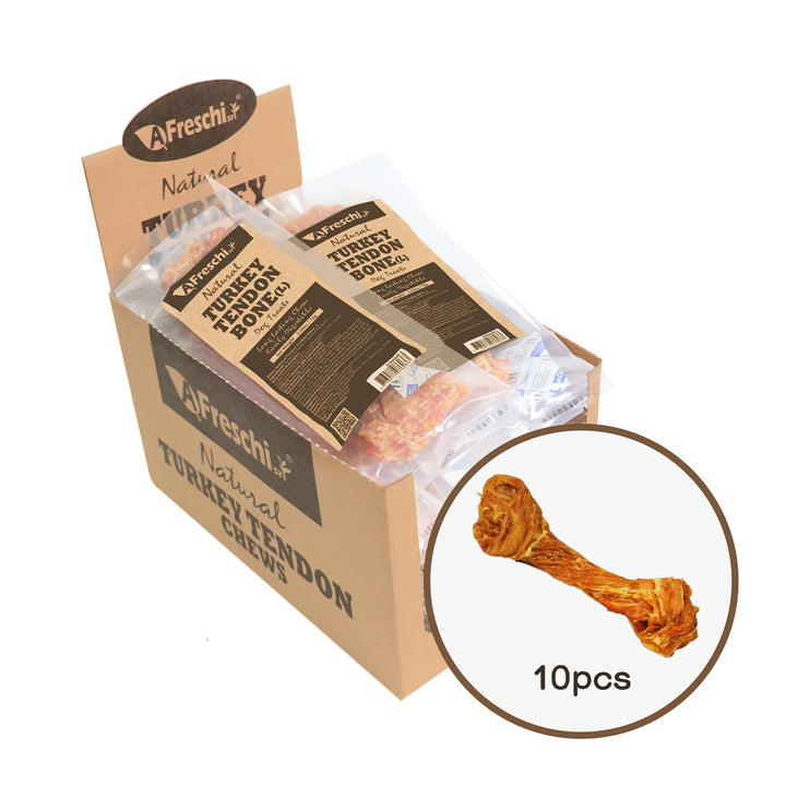 Afreschi Turkey Tendon for Dogs, Dog Treats for Signature Series, All Natural Human Grade Puppy Chew, Turkey Sourced from USA, Hypoallergenic, Rawhide Alternative, 10 Units/Box Bone (Large)