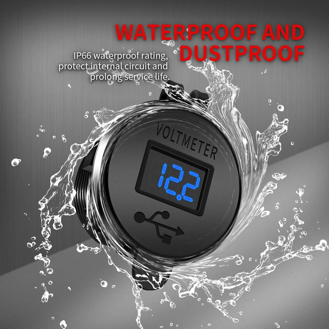 DaierTek 12V Dual USB Charger Socket for Automotive Car Marine RV RZR Boat ATV Bus Truck, Quick Charge 3.0 Waterproof with Blue LED Voltmeter and Wire Fuse DIY Kit - 2pcs