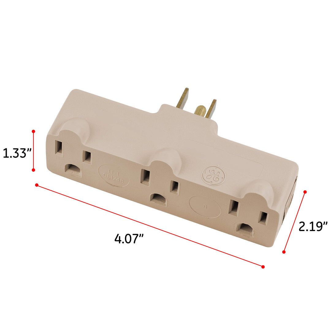 3-Outlet Extender, Grounded Wall Tap, 3-Prong, Multiple Plug, Power Splitter, Cruise Essentials, Use for Home Office School Dorm, UL Listed, Light Almond, 54203