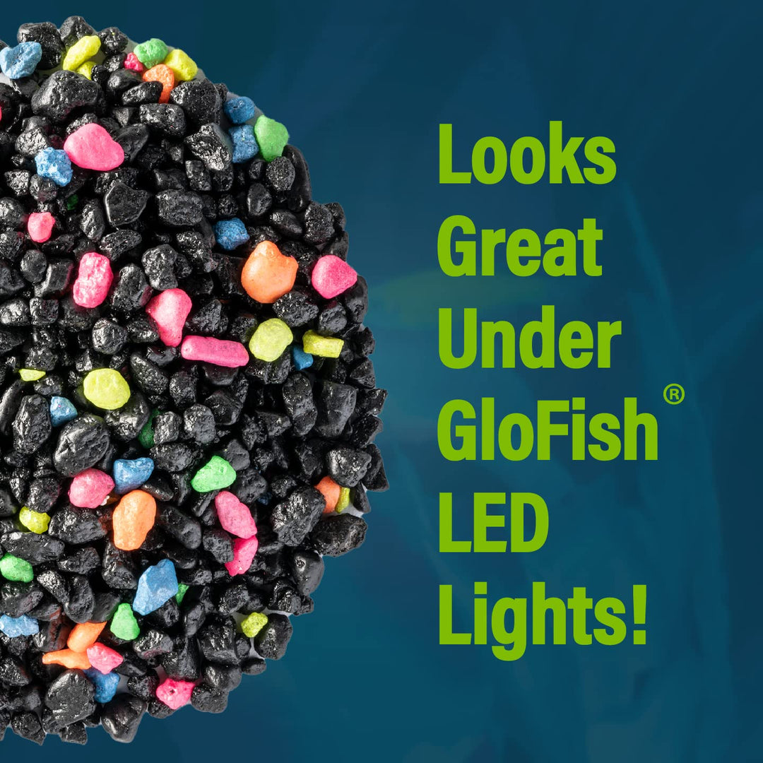 Aquarium Gravel, Fish Tank Gravel, Black With Fluorescent Accents, Compliments Tanks, 5 lb Bag