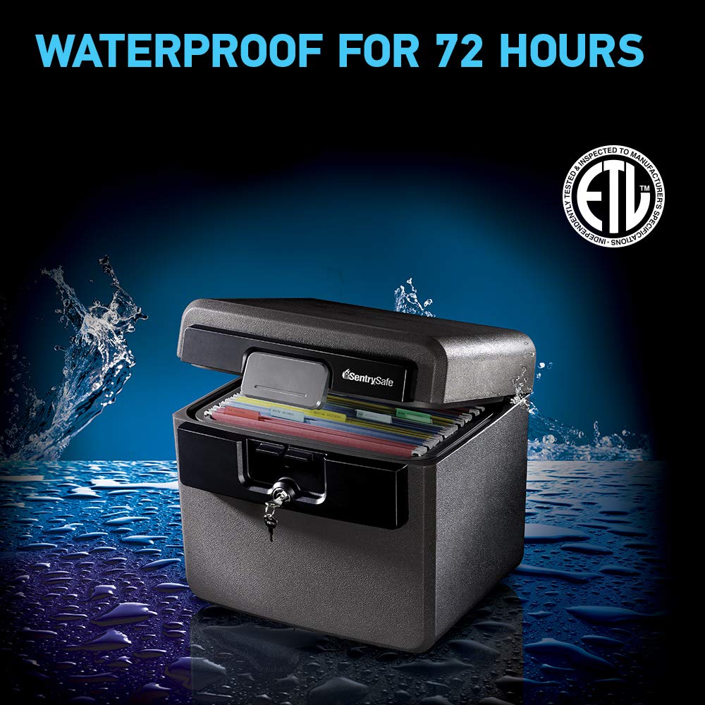 Black Fireproof and Waterproof Safe, File Folder and Document Box with Key Lock, Ex. 14.3 x 15.5 x 13.5 inches, HD4100