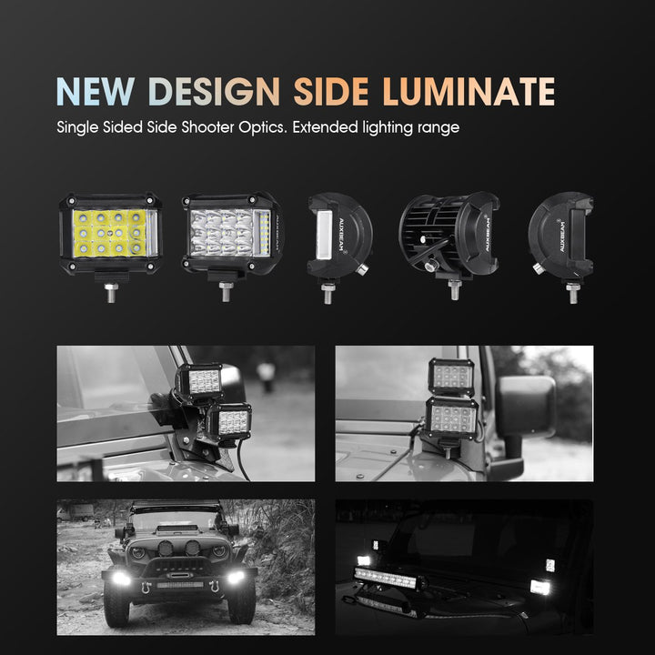 4 Side Shooter LED Pods 19W 2Pcs LED Light Bar Off Road Light Pods with 19pcs * 1w Led Chips Spot Flood Combom Beam (Pack of 2)