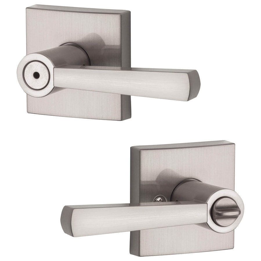 Spyglass , Interior Privacy Door Handle Reversible Lever for Bedroom/Bathroom, Keyless Door Lock With Microban Protection, in Satin Nickel