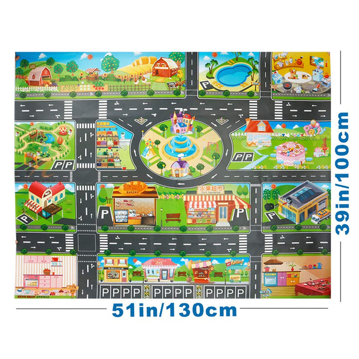 Plastic Toy Rug, Self Cleaning Oil Free Cloth,Washable for Floor Or Table,Kids Carpet PVC City Life,Educational Road Traffic Play Mat Learning Carpets for Kids