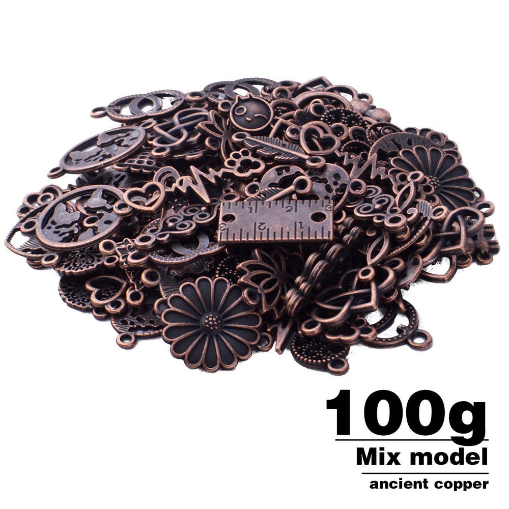 100g Red Copper Charms Connectors Tibetan Flower Heart Cross Charms Pendants Beads Connector Jewelry Connector Charms Craft Supplies for DIY Bracelet Necklace Making Findings