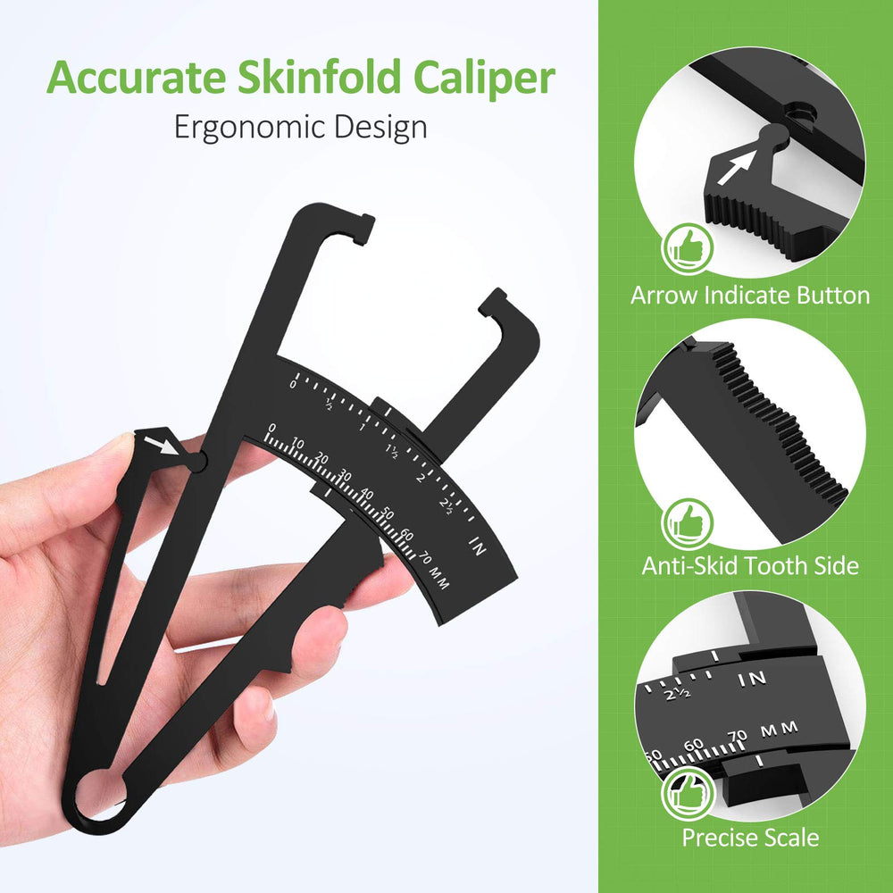 Body Fat Caliper, Fat Measure Clipper Combo with Body Fat Percentage Measure Chart, Accurately Measuring Body Fat for Men and Women