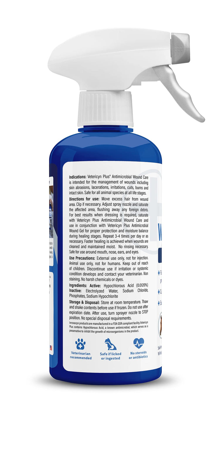 Plus Dog Wound Care Spray | Healing Aid and Skin Repair, Clean Wounds, Relieve Dog Skin Allergies, Safe for All Animals. 16 ounces