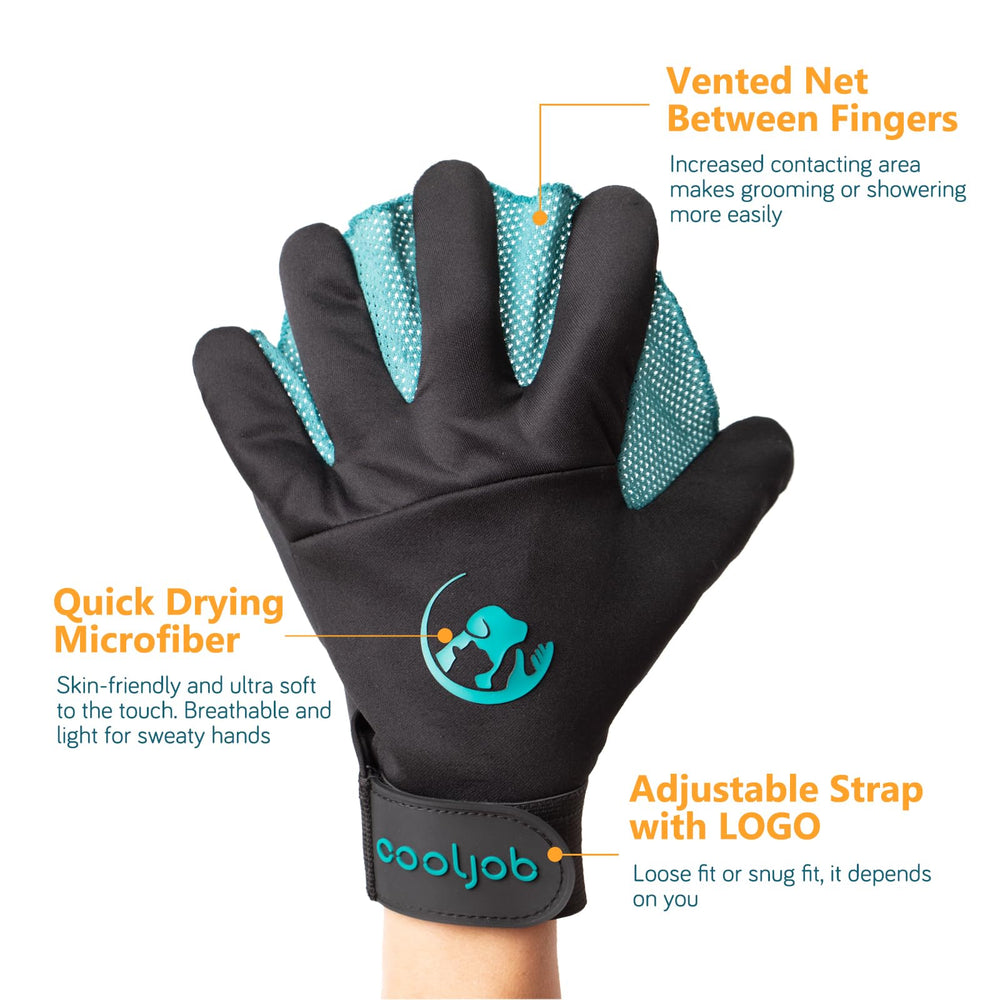 Patented Pet Grooming Gloves with Web, Reusable Washable Cleaning Brush Massage Hair Remover for Short Long Haired Dog Cat Horse Animal, Washing Bathing Shedding Supplies, Medium, Blue Black