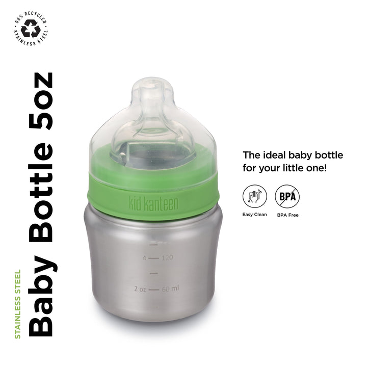 Kid Baby Bottle with Lid, Brushed Stainless, One Size/5 oz