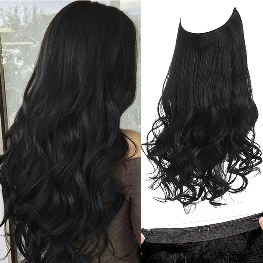 Halo Synthetic Hairpieces Flip in Women Hair Extension Natural Wave Halo Hair Extensions M01 (1B Jet Black)