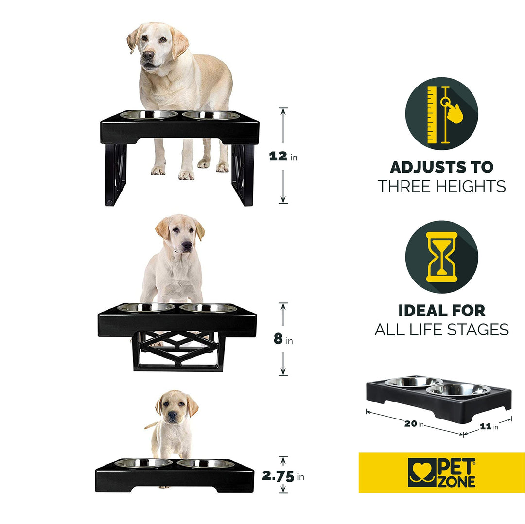 Elevated Dog Bowls Designer Diner 3 Height Adjustable Raised Dog Bowl Stand with 2 Stainless Steel Bowls (7 Cup Capacity Each)