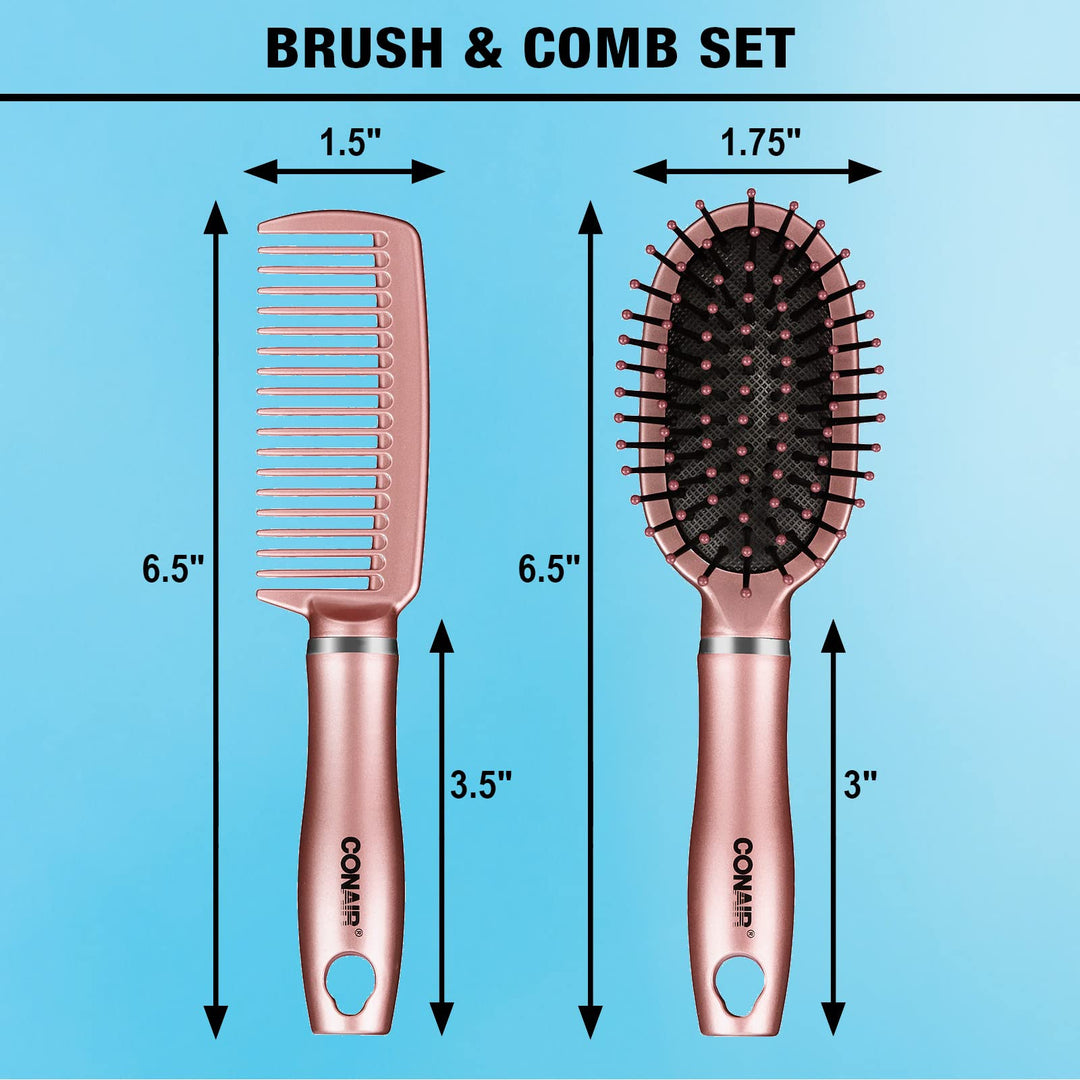 Detangle & Style hair brush set - wide tooth comb and travel hair brush - Detangling Brush and Comb Set - Color at random - 2 Count