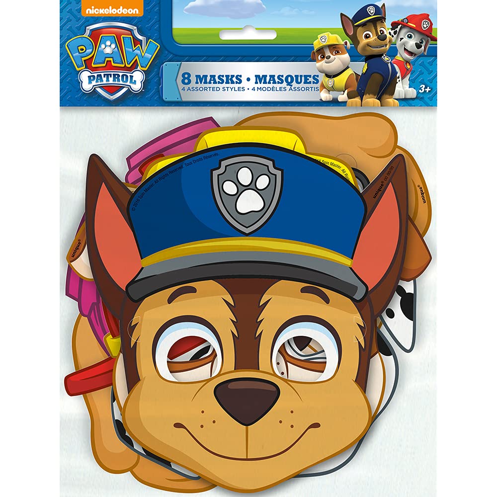 Assorted Paw Patrol Party Paper Masks (Pack Of 8) - Durable & Fun Party Favors & Gifts For Kids, Great For Themed Parties & Events - One Size Fits Most