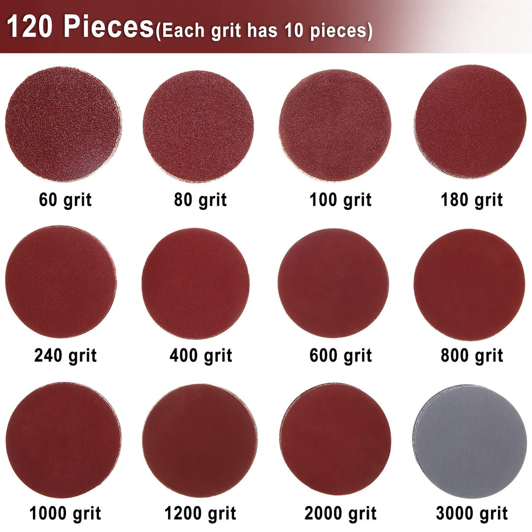 120 Pieces Sanding Discs Pad Hook and Loop Sandpaper Disc for Drill Grinder Rotary Tools, 12 Different Grits (60 to 3000 Grit, 10 Pieces Each Grit) (3 Inch)