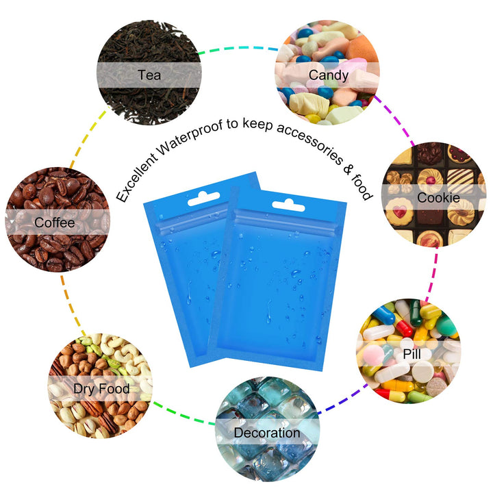 100 Pieces Resealable Mylar Ziplock Bags, Clear Zipper Lock Food Storage Bags with Resealable Window Packaging Pouch for Self Sealing Coffee Bean Candy Storage Supplies (Blue 3 x 4.7 Inch)