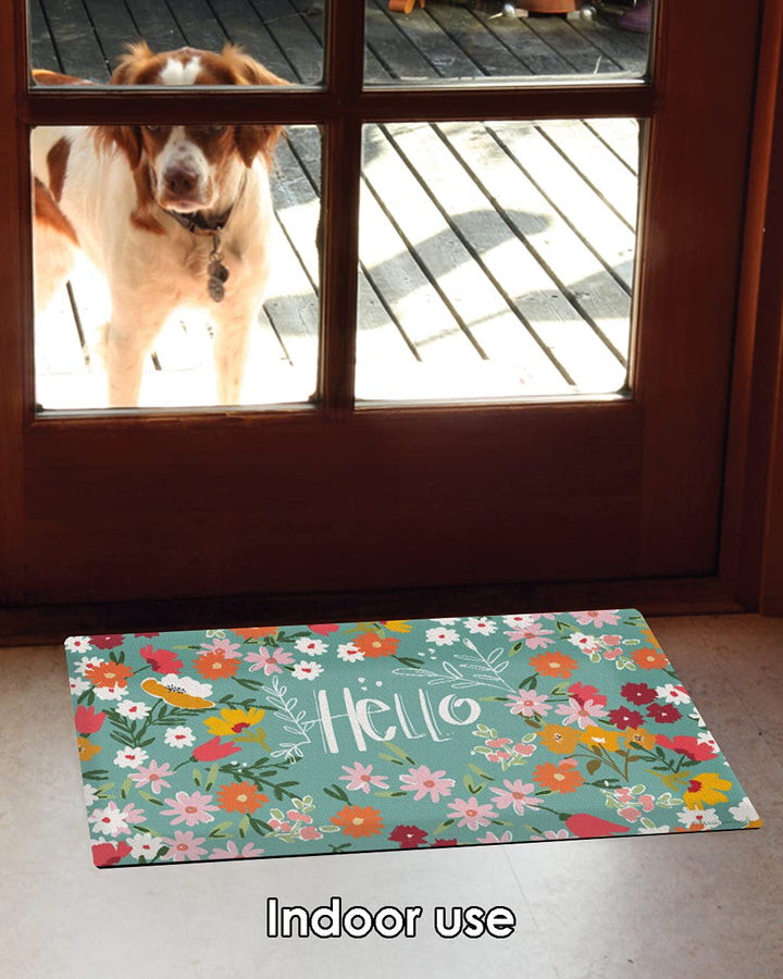 800521 Hello Flowers Spring Door Mat 18x30 Inch Flower Outdoor Doormat for Entryway Indoor Entrance