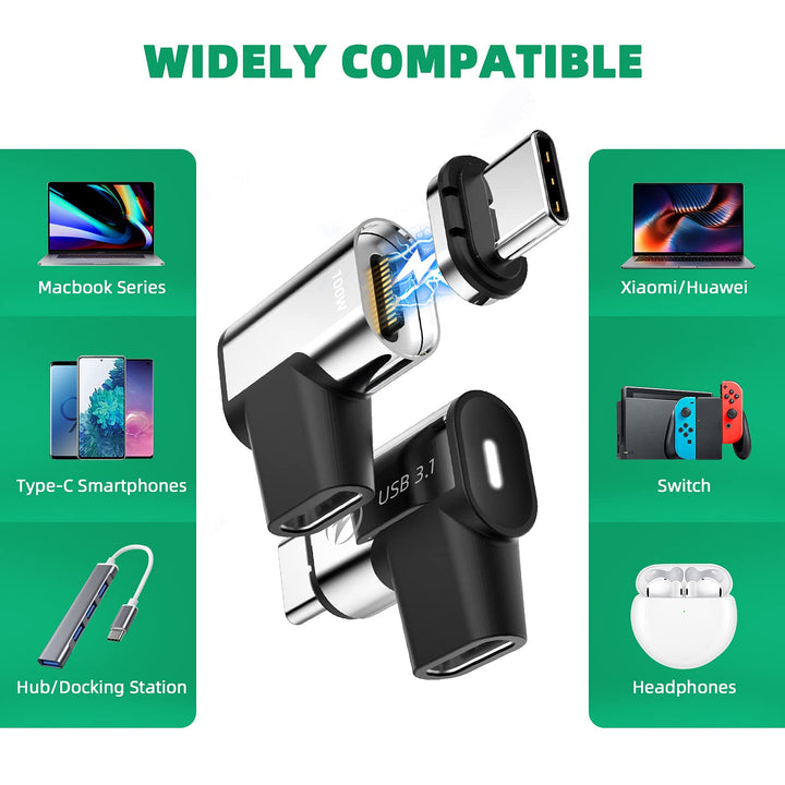 USB C Magnetic Adapter, (2 Pack) Magnetic USB C Adapter, 24Pins USB3.1 10Gbps Data Transfer 4K 60Hz Video PD 100w Charge Compatible with MacBook Pro/Air USB-C Laptop