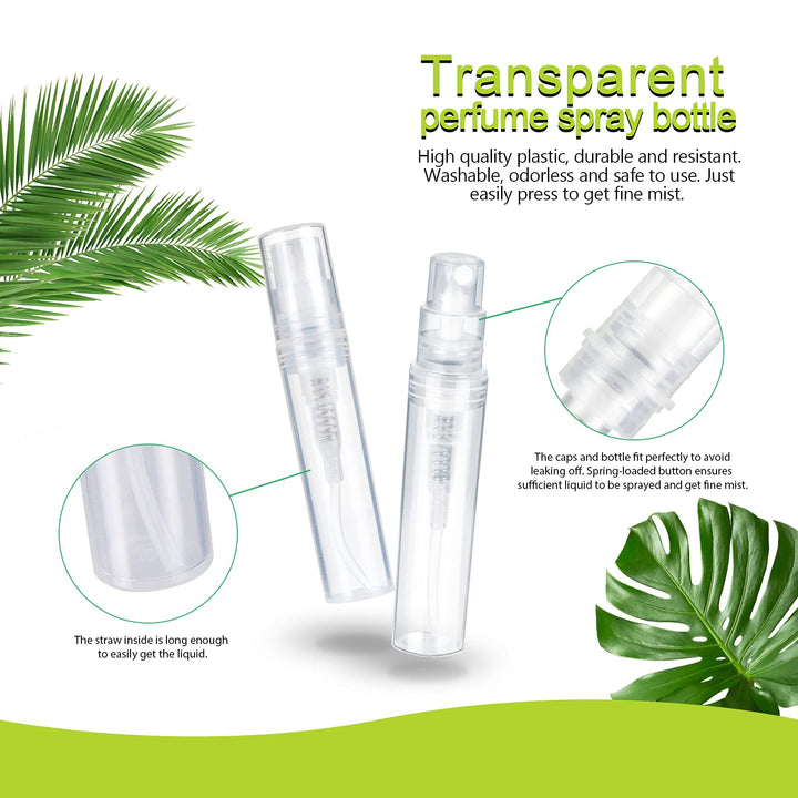 60 Pack 3ml Mini Clear Plastic Spray Bottle Empty Cute Perfume Atomizer for Cleaning, Travel, Essential Oils, Perfume.