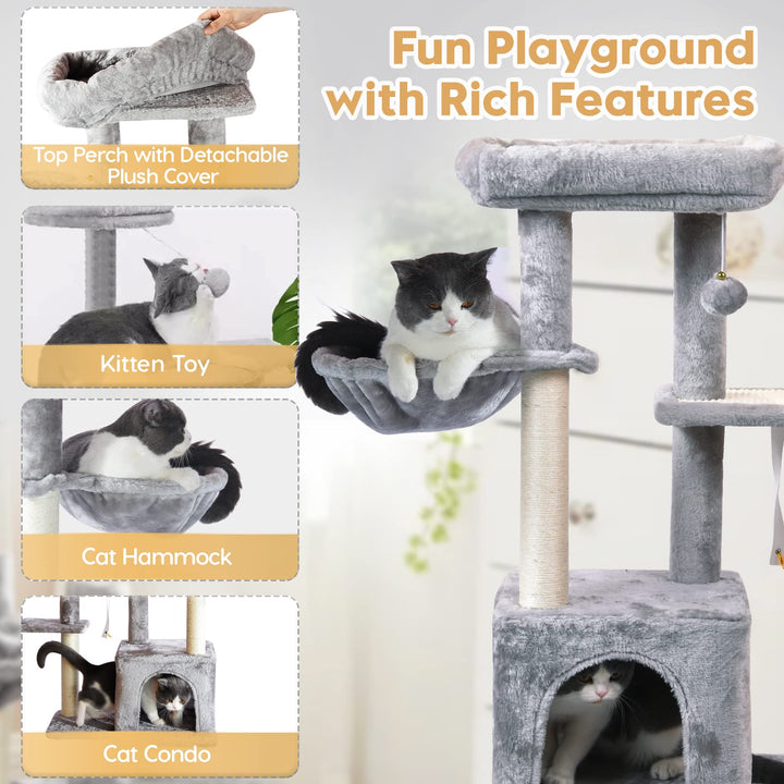 Cat Tree, Cat Tower with Sisal Scratching Post for Indoor Cats, 35 Multi-Level Cat Condo with Hammock Perch and Kitten Toys, Cat Furniture for Kittens Adult Cats
