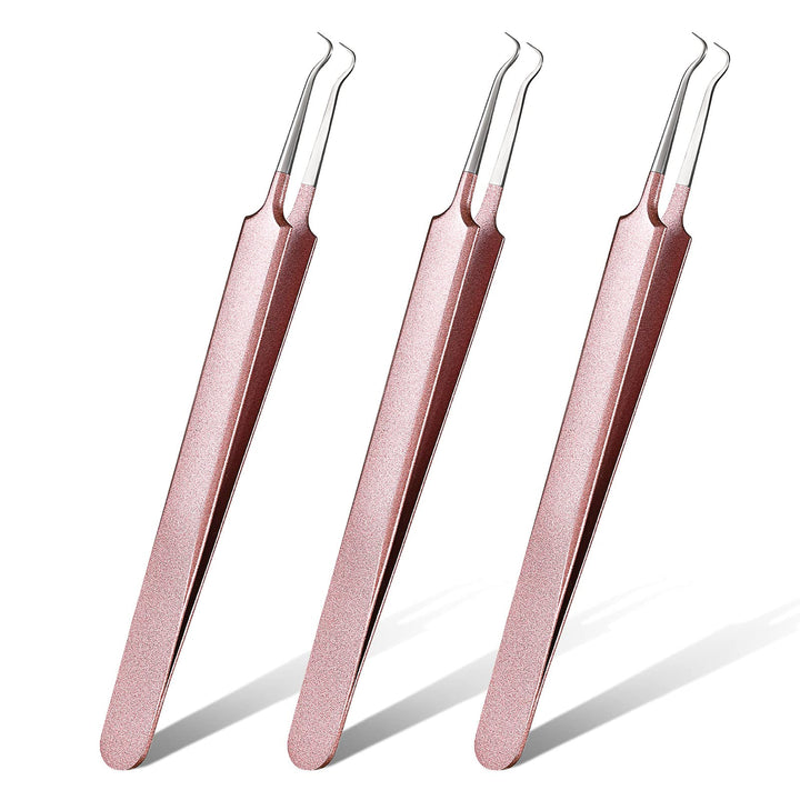 3 Pieces Blackhead Tweezers Acne Blemish Stainless Steel Blemish Extractor Tool for Remove Blackhead Acne Whitehead Pimple Bend Curved Tweezer Skin Blackhead Remover Tools (Champagne Purple)