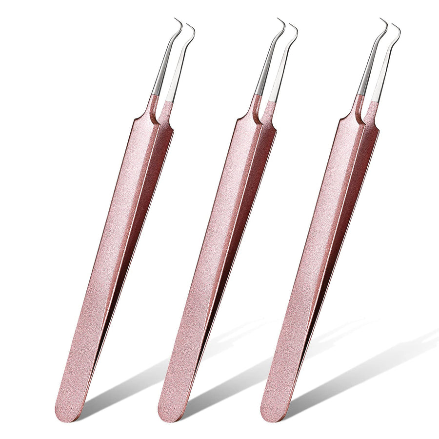 3 Pieces Blackhead Tweezers Acne Blemish Stainless Steel Blemish Extractor Tool for Remove Blackhead Acne Whitehead Pimple Bend Curved Tweezer Skin Blackhead Remover Tools (Champagne Purple)