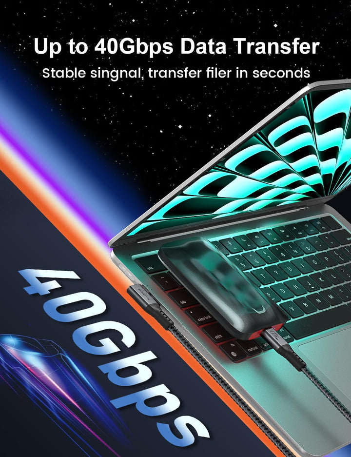 240W USB 4 Cable for Thunderbolt 4, Right Angle Thunderbolt 4 Cable 90 Degree, 240W USB C to USB C Cable with 40Gbps Data, 8K@60Hz Display, for Thunderbolt MacBook Docks eGPU Hub 3.3ft