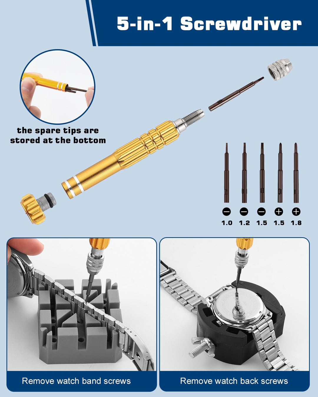 Watch Repair Kit, Watch Battery Replacement Tool Kit, Watch Link Removal Tool Kit, Watch Band Link Pin Tool Set with Carrying Case
