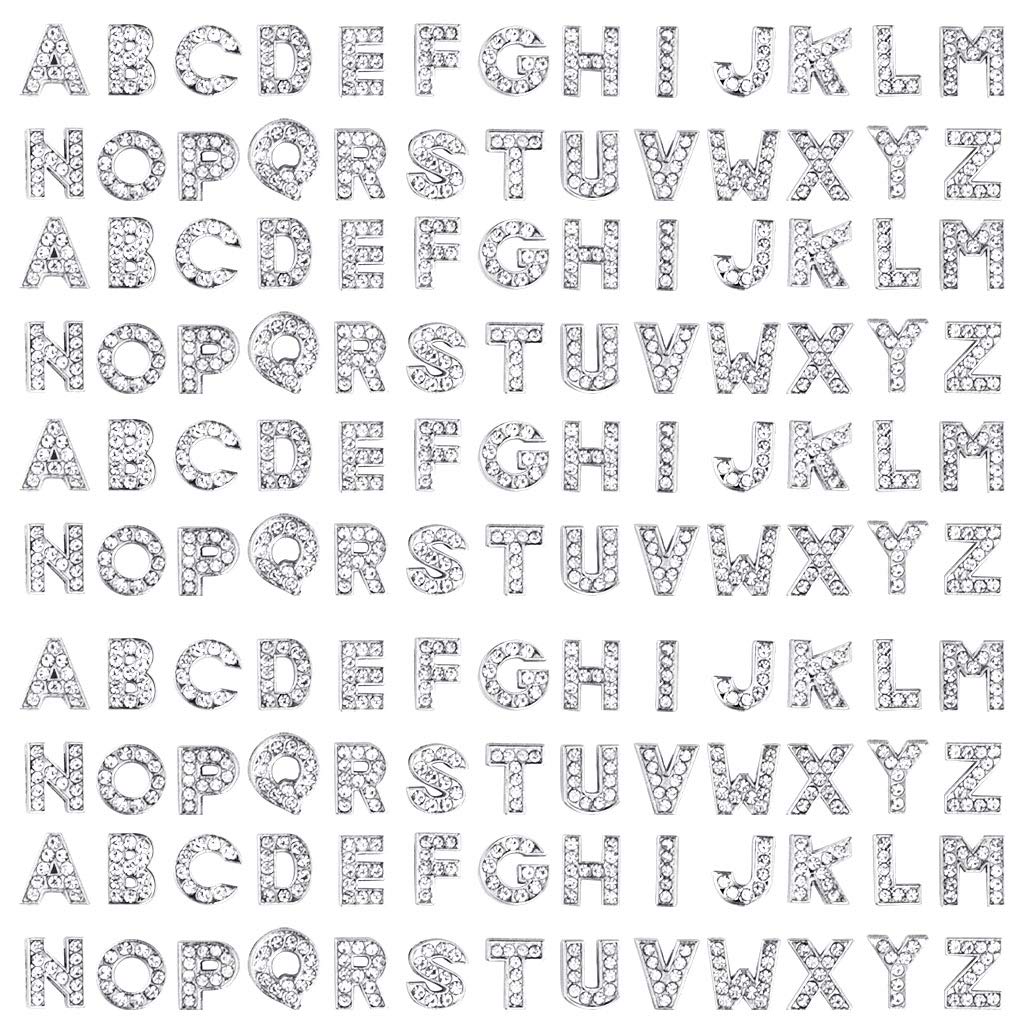 130pcs A-Z 8mm Full Rhinestones Slide Alphabet Letters for DIY Wristbands Bracelets, Jewelry Making Crafts Charms (Silver)