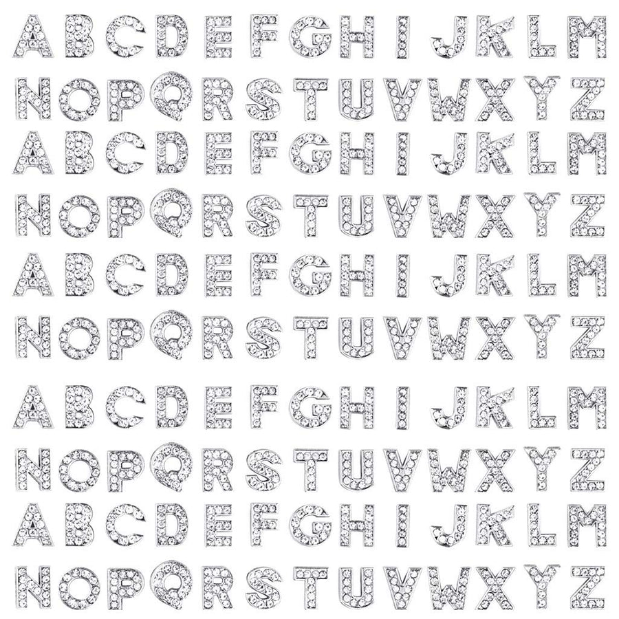 130pcs A-Z 8mm Full Rhinestones Slide Alphabet Letters for DIY Wristbands Bracelets, Jewelry Making Crafts Charms (Silver)