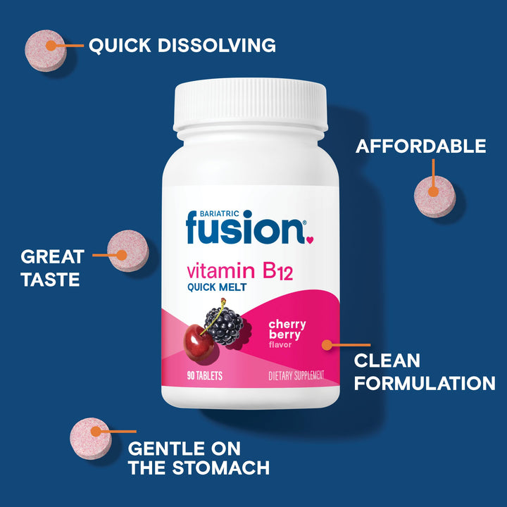 Vitamin B12 Sublingual 1000 mcg Melts | Cherry Berry Flavored | Vitamin B12 Dissolve Under Tongue Tablets with Folic Acid | Sugar Free | Methylcobalamin | 90 Count