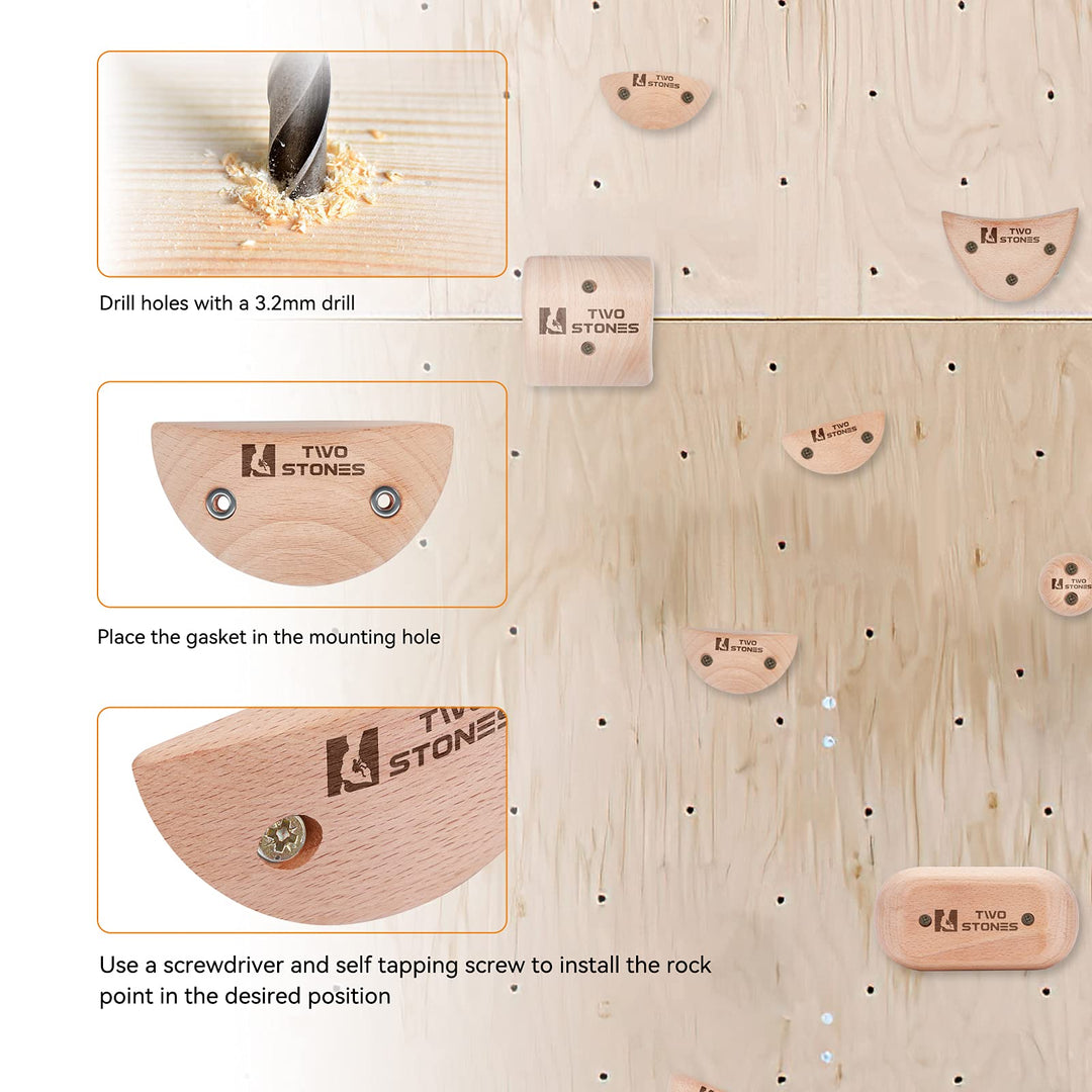Wooden Rock Climbing Holds Kids and Adults | Wood Rock Wall Climbing Holds Kids and Gyms | Variety Screw On Climbing Hand Holds Set with Mounting Hardware