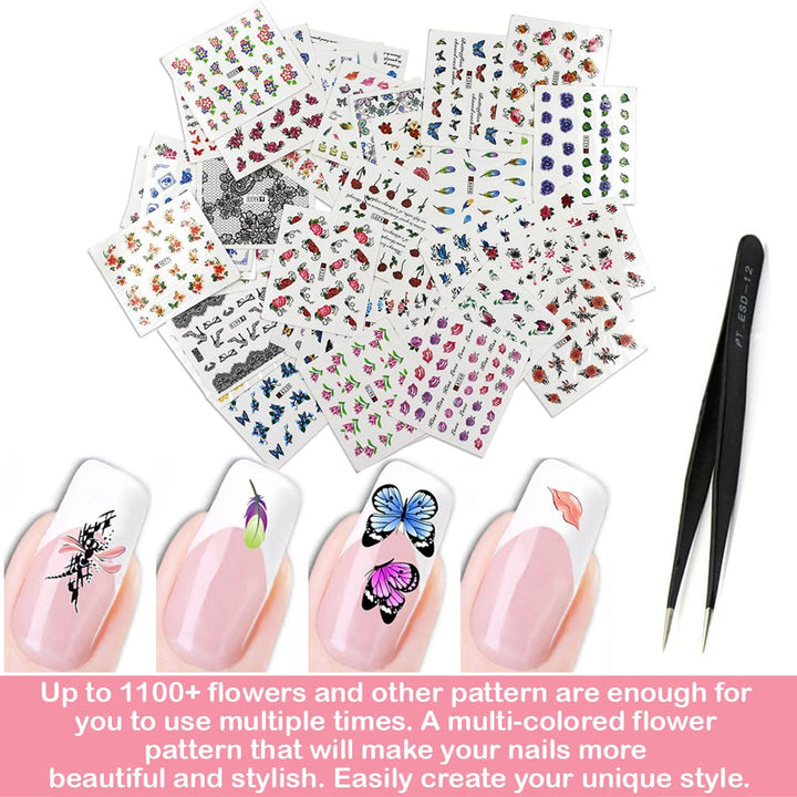50 Pcs Different Styles Pattern DIY Nail Art Stickers Transfer Watermark Nail Stickers with Tweezers