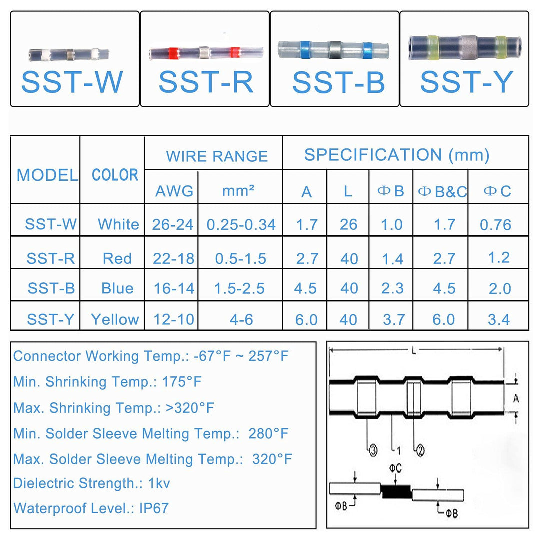 Kaivee 110pcs Premium Solder Seal Electrical Connectors - Heat Shrink Butt Connectors Waterproof Wire Connectors - Low Temp Solder Wiring Connectors kit – Waterproof Solder Electrical Wire Connectors