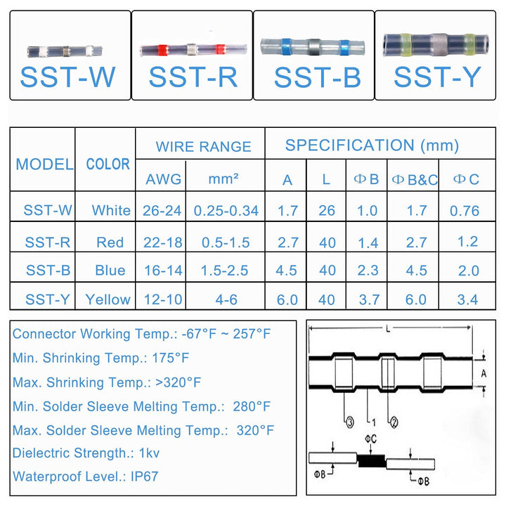 Kaivee 110pcs Premium Solder Seal Electrical Connectors - Heat Shrink Butt Connectors Waterproof Wire Connectors - Low Temp Solder Wiring Connectors kit – Waterproof Solder Electrical Wire Connectors