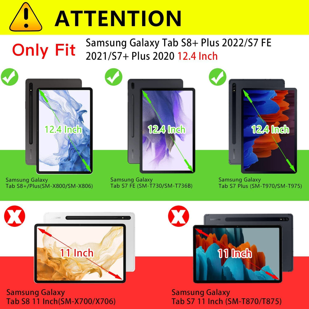 for Samsung Galaxy Tab S7 FE/S8 Plus/S7 Plus 12.4 Inch Case, Magnetic Backing Slim Lightweight Cover with S Pen Holder, Stand Case for 12.4 Samsung Tablet S8+/ S7 FE/ S7+, Black